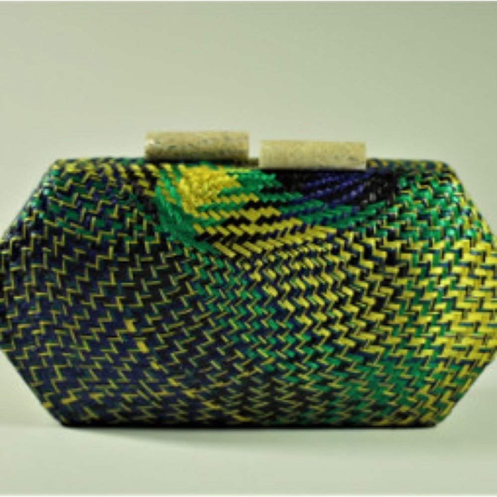 Vibrant Woven Clutch with Green and Blue